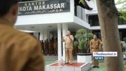 Wali Kota Makassar, Munafri Arifuddin, saat memberikan arahan kepada ASN Pemkot Makassar dalam apel pagi di Balai Kota. Ia menekankan pentingnya etika, profesionalisme, dan larangan flexing di media sosial./IST