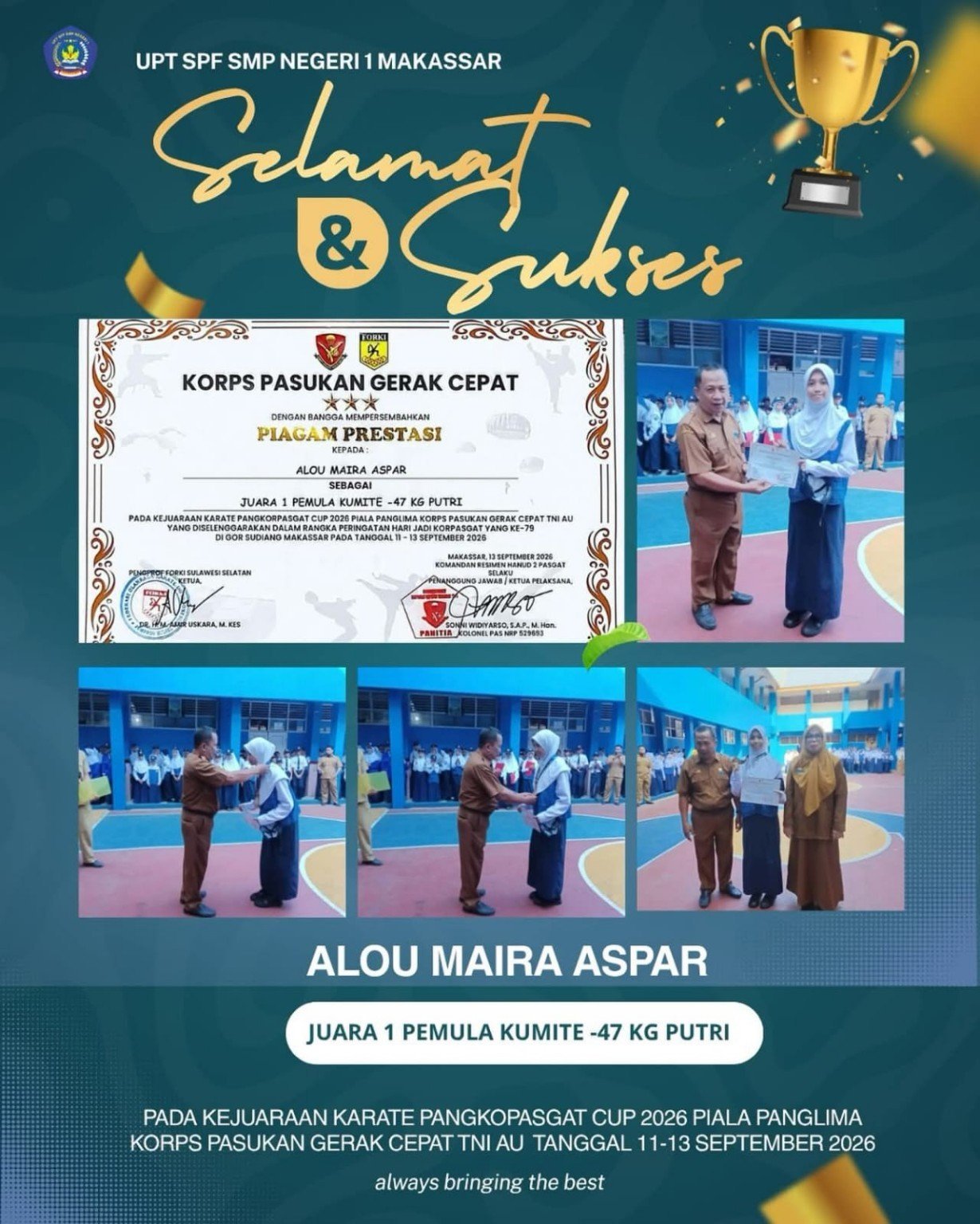 Alou Maira Aspar Juara 1 Karate Pangkopasgat Cup 2026