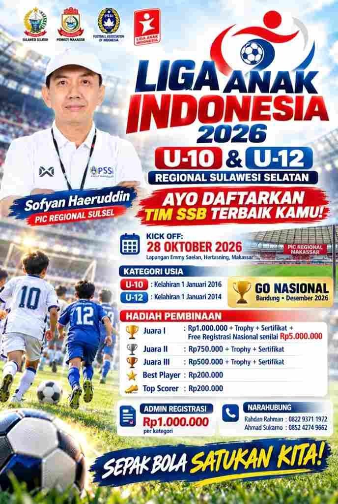 Liga Anak Indonesia 2026 Sulawesi Selatan Dimulai di Makassar 1 Liga Anak Indonesia 2026 Sulawesi Selatan Dimulai di Makassar