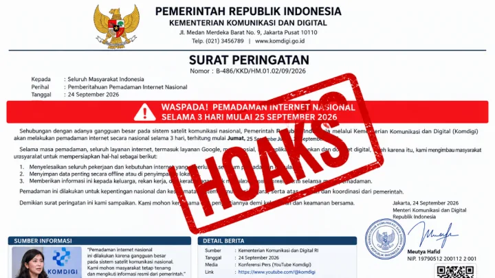 Penunjang Hoaks Pemadaman Internet Nasional Bukan Benar