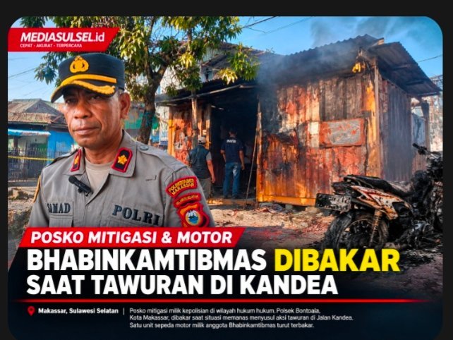 Posko Mitigasi dan Motor Bhabinkamtibmas Dibakar Saat Tawuran di Kandea 1 Posko Mitigasi dan Motor Bhabinkamtibmas Dibakar Saat Tawuran di Kandea